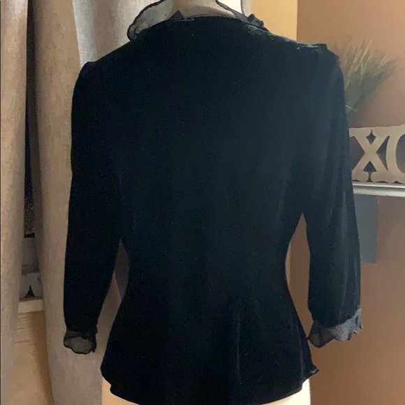 ECI New York Black Velour Chiffon Ruffle Trim Top - Picture 2 of 10